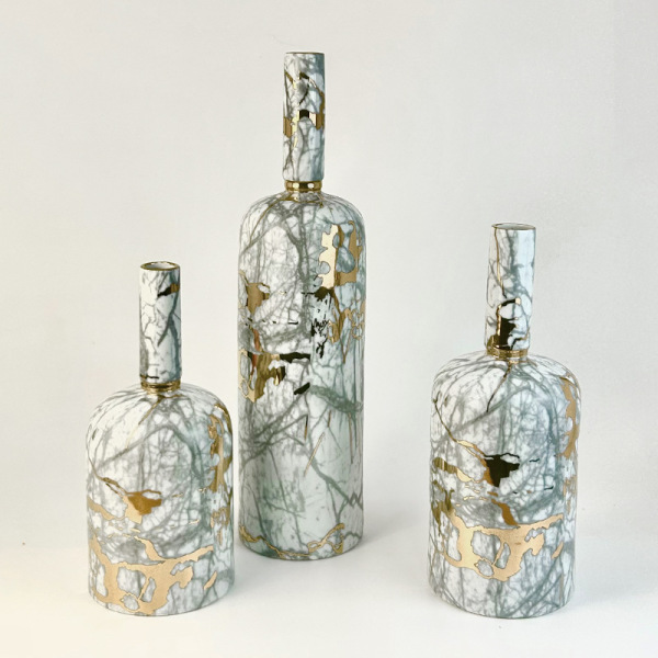 Marble and gold pattern narrow-mouthed vase three-piece set 12