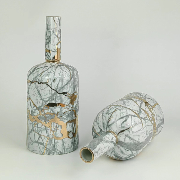 Marble and gold pattern narrow-mouthed vase three-piece set 12