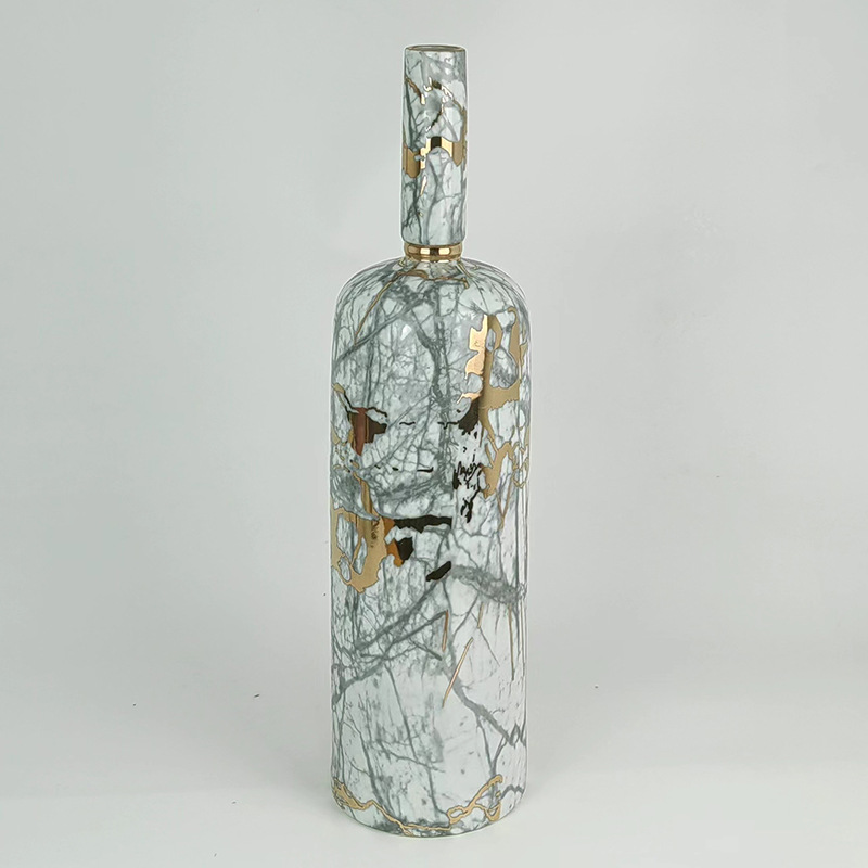 Marble and gold pattern narrow-mouthed vase three-piece set 12