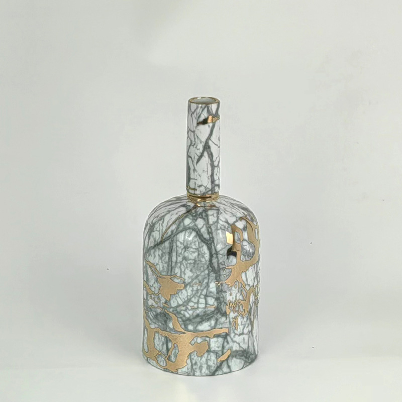Marble and gold pattern narrow-mouthed vase three-piece set 12