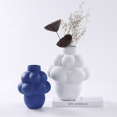 Modern simple blue bubble geometric ceramic vase ornaments 1