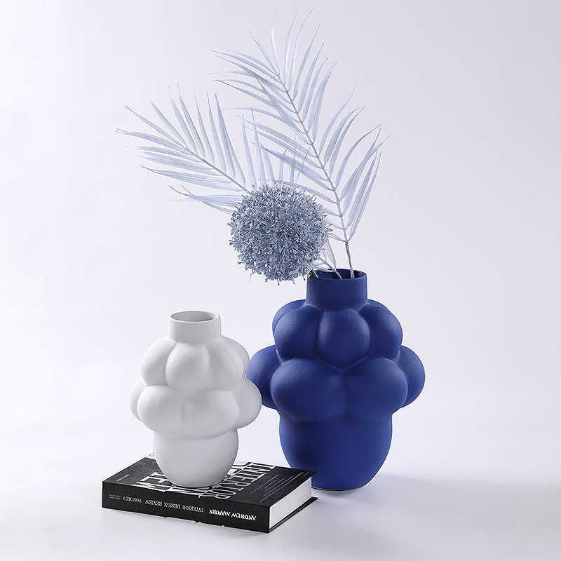 Modern simple blue bubble geometric ceramic vase ornaments 1