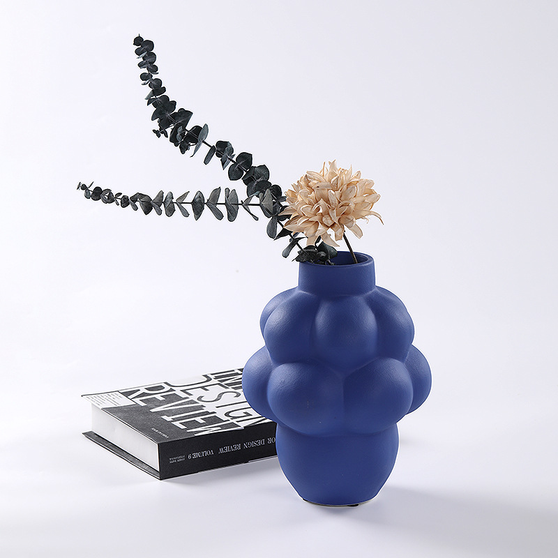 Modern simple blue bubble geometric ceramic vase ornaments 1