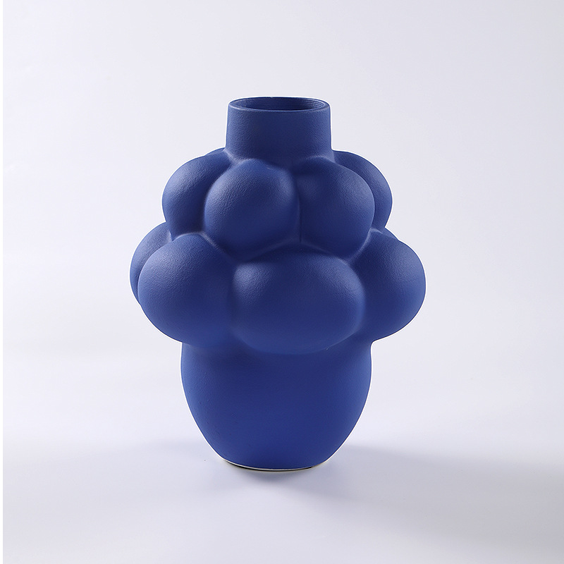 Modern simple blue bubble geometric ceramic vase ornaments 1