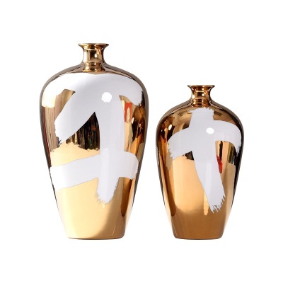 Nordic light luxury electroplating ceramic jar large vase ornaments 5