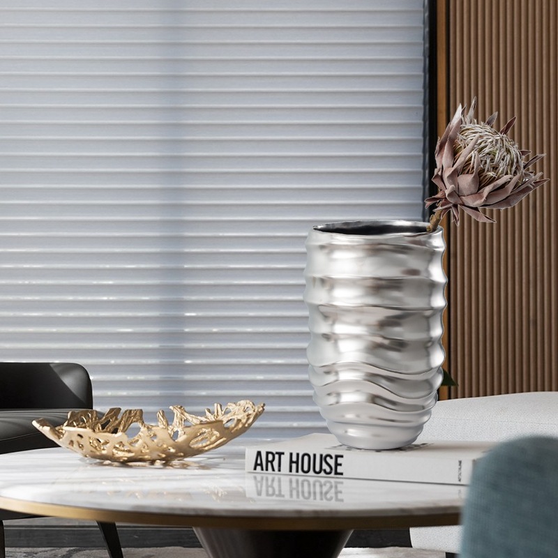 Nordic simple silver-plated ceramic vase ornaments craft gifts 3