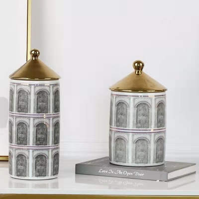 Ceramic jar with architectural motifs and electroplated decoration 25