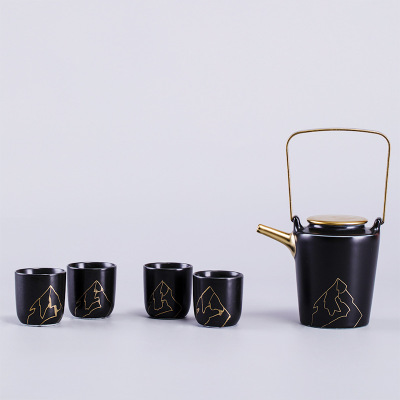 New Chinese style black gold ceramic tea set ornaments teapot set 29