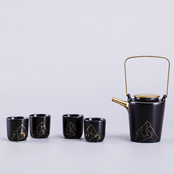 New Chinese style black gold ceramic tea set ornaments teapot set 29