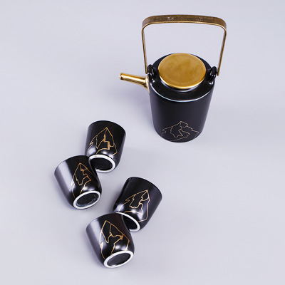 New Chinese style black gold ceramic tea set ornaments teapot set 29