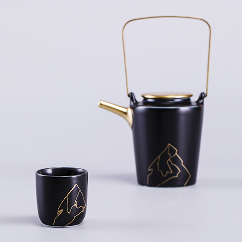 New Chinese style black gold ceramic tea set ornaments teapot set 29