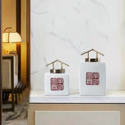 New Chinese style ceramic red print storage jar 55