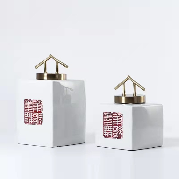 New Chinese style ceramic red print storage jar 55